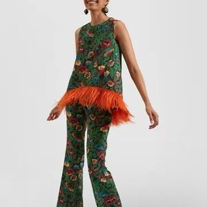 SOLD ON ANTHR SITE- Brand New Floral Green Two Piece Set with Orange Accents